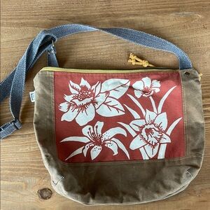 Rachel Elise Floral Canvas Crossbody Bag - Brown and Red. Gently used.